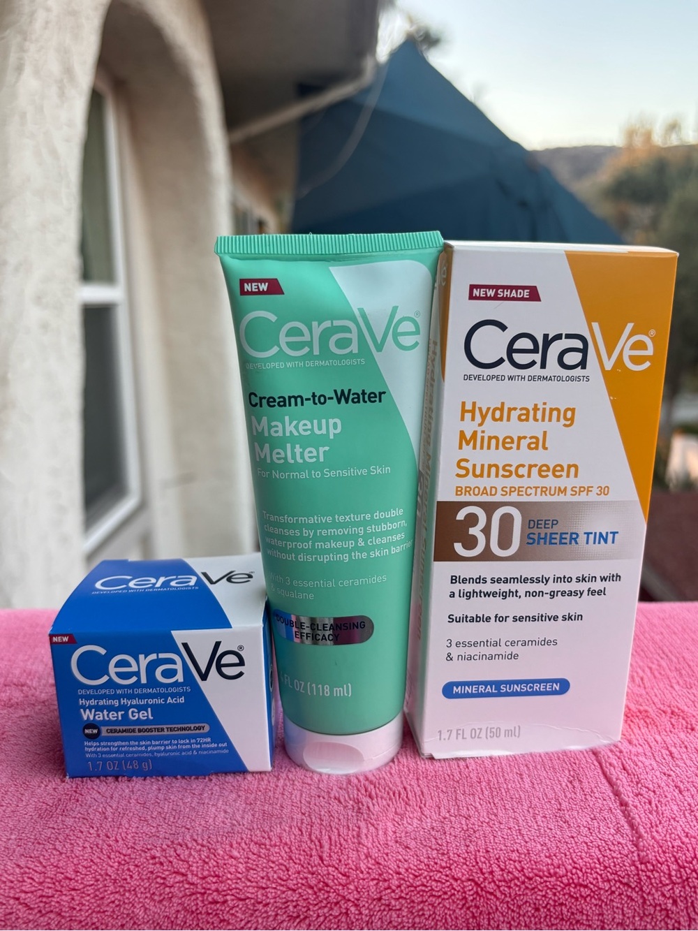CeraVe Skincare 3-Pc Set Water Gel Makeup Melter SPF 30 Deep Tint